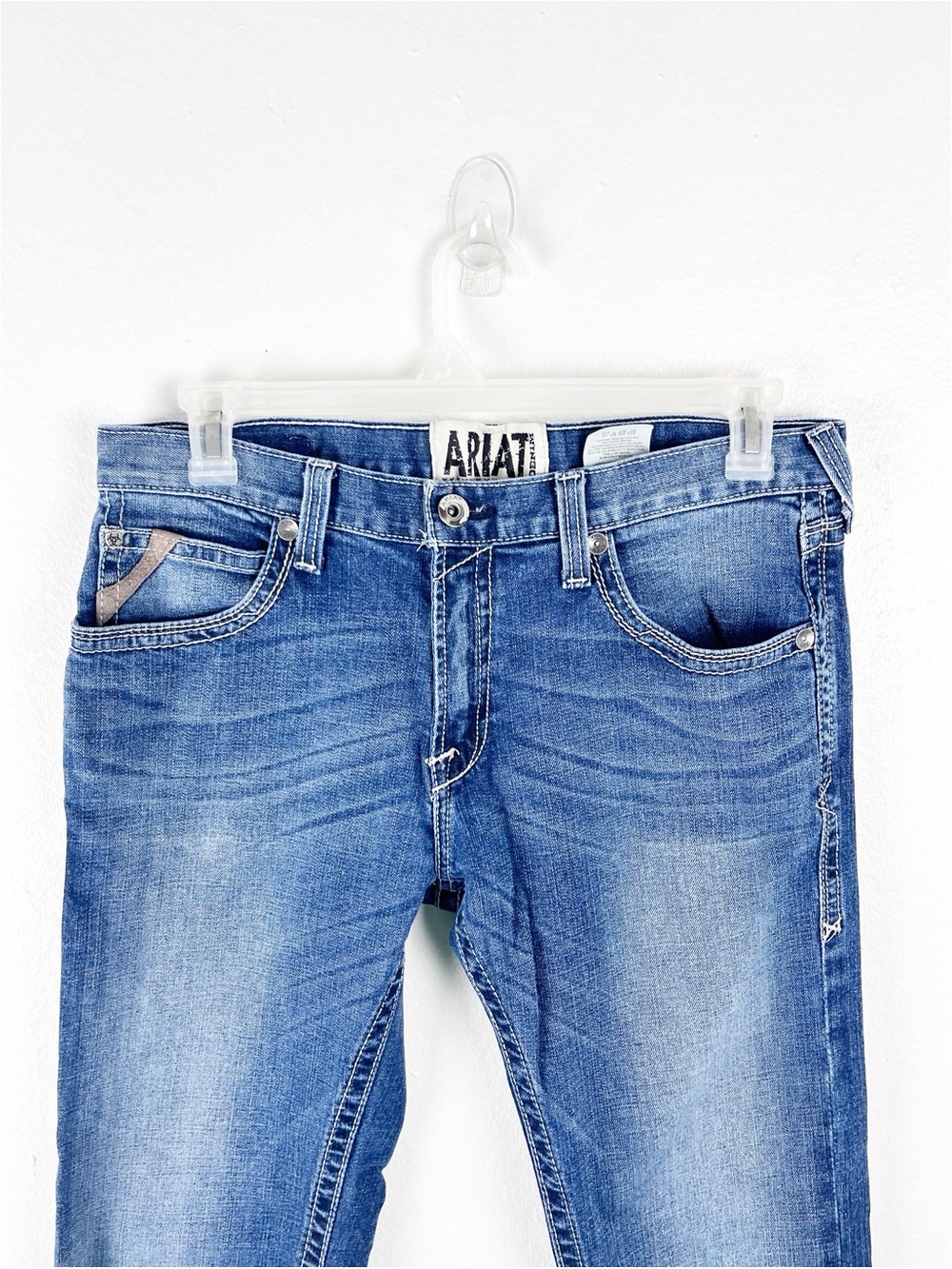 ARIAT M7 Rocker Boot Cut Distressed Denim Jeans 34 Casual Festival Concert Rodeo - Picture 12 of 12